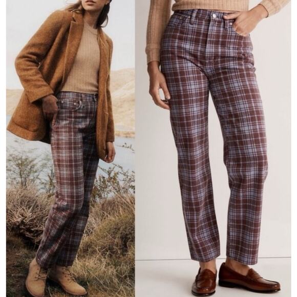 Madewell The Perfect Vintage Straight Jeans Women 27 Purple Blue Plaid Preppy - Picture 1 of 11